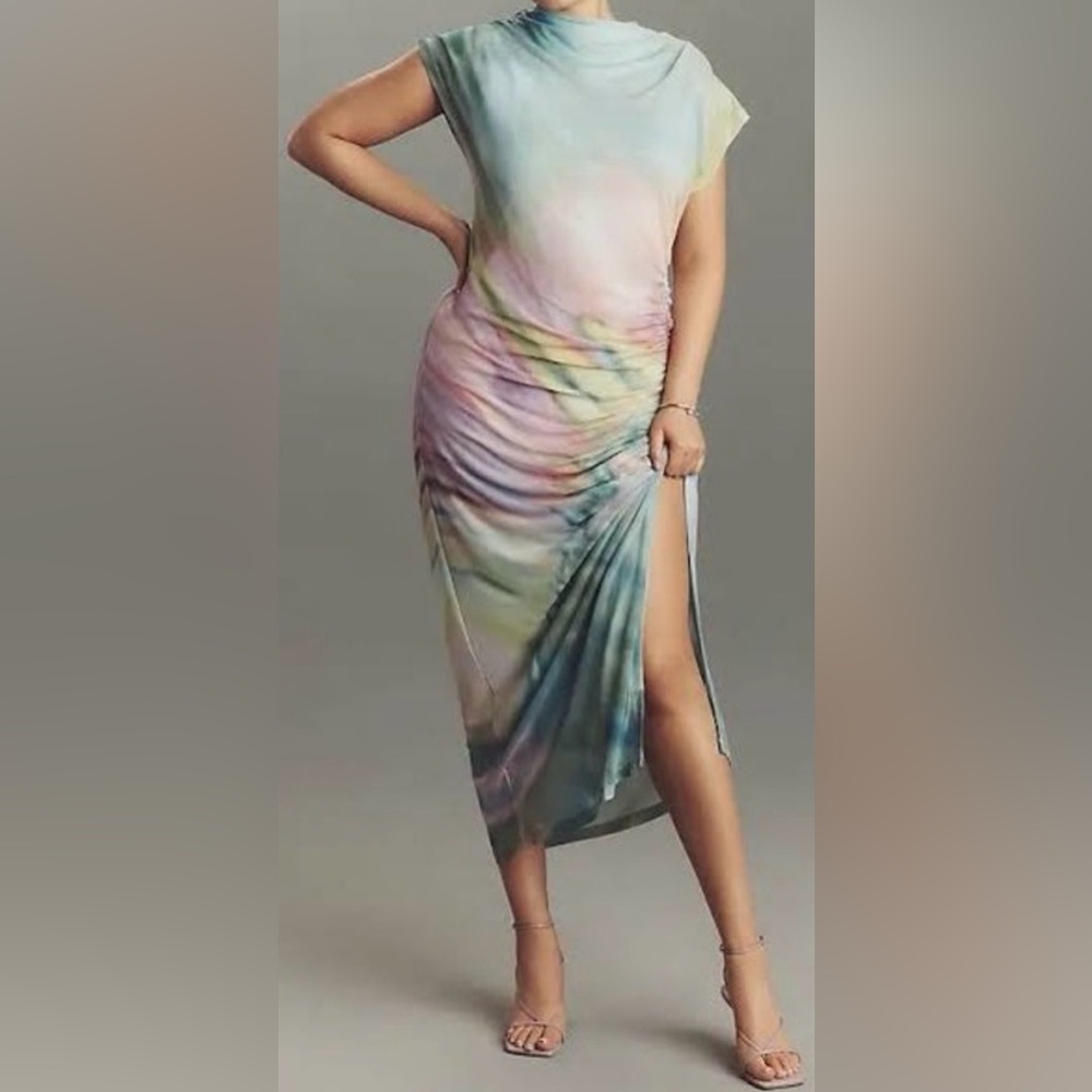 Anthropologie The Maya Ruched Cowl Neck Mesh Dress - NWT! - Picture 3 of 8